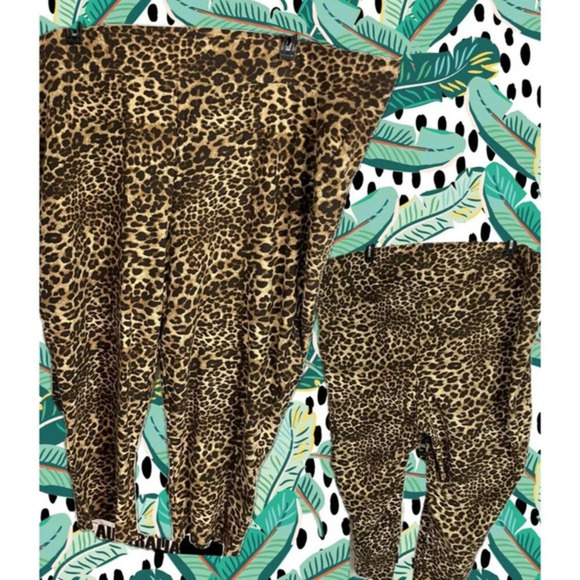 Betsey Johnson +5 Brown Leopard Animal Print Cotton 4 Way Stretch Capri Leggings - Picture 1 of 5